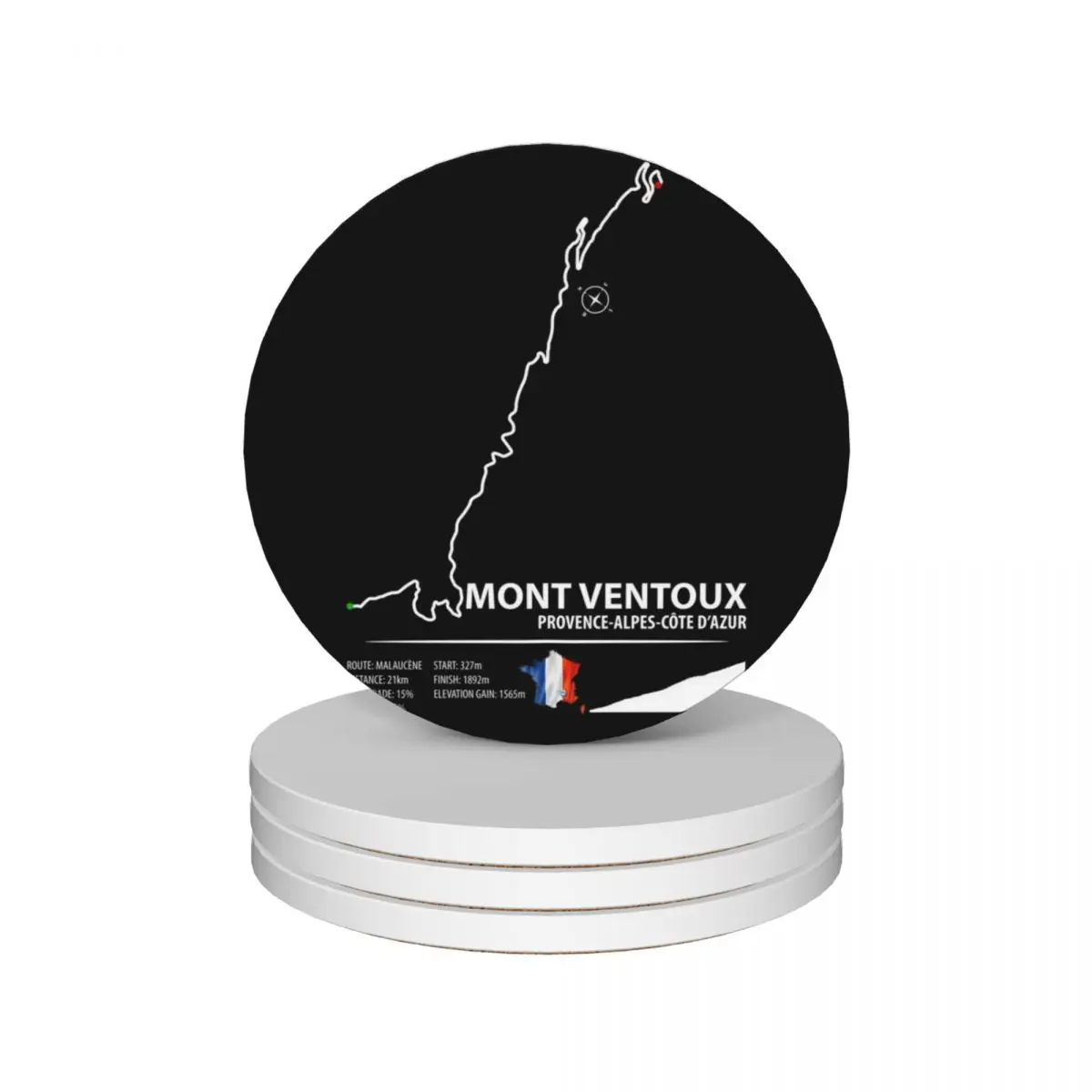 Mont Ventoux Malaucene Route Provence France Cycling Trail Map Art Print 01 Ceramic Coasters (Set of 4) funny Coasters