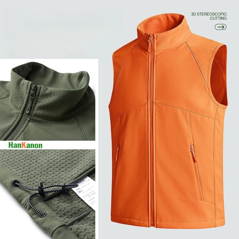 Unisex 3D Stereoscopic Cutting Softshell Vest: Windproof, Waterproof, Fleece Lined for Warmth, Sharp & Outdoor Use