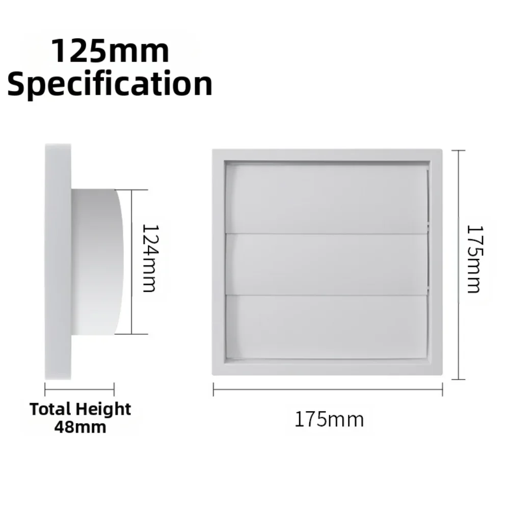 100mm/125mm Long-lasting Vent Cover With Adjustable Louvers Square Windproof Cap For Dryer Exhaust Weather Protection Grille