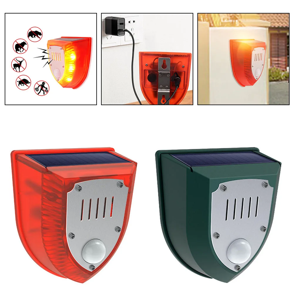 Solar Motion Sensor Alarm 129dB LED Flashing Weatherproof Outdoor Security Repeller For Farm Garden Warehouse Animal Deterrent