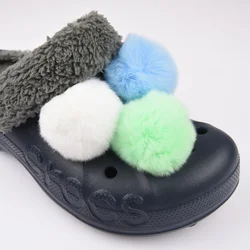 Single Sale Real Fur Pompom Fluffy Shoe Charms Multi-color Plush Ball Shoes Accessories Boys Girls Garden Sandals Decorations