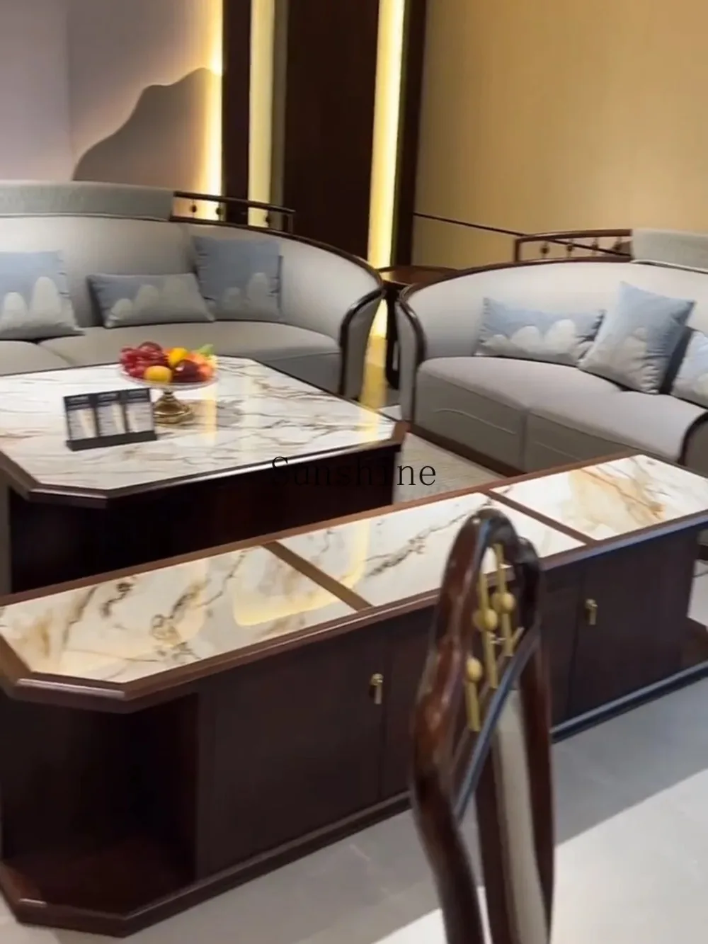 Modern new Chinese sofa high-end solid wood living room villa light luxury sofa full set of furniture