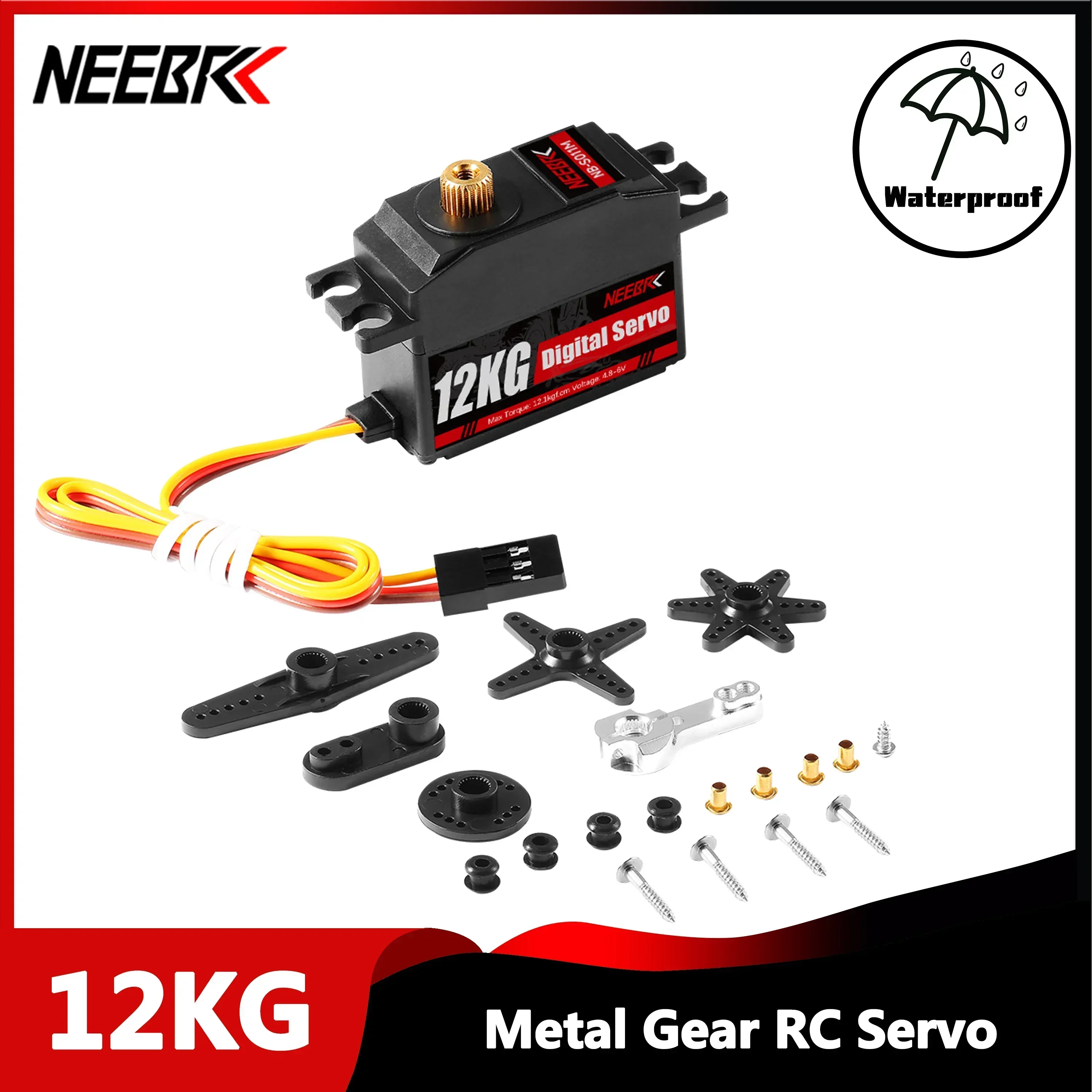 

NEEBRC 12KG Metal Gear 1/10 1/12 Waterproof Servo for RC Car Robot Boat Helicopter Quadcopter TRX4 Wltoys MN128 WPL C54