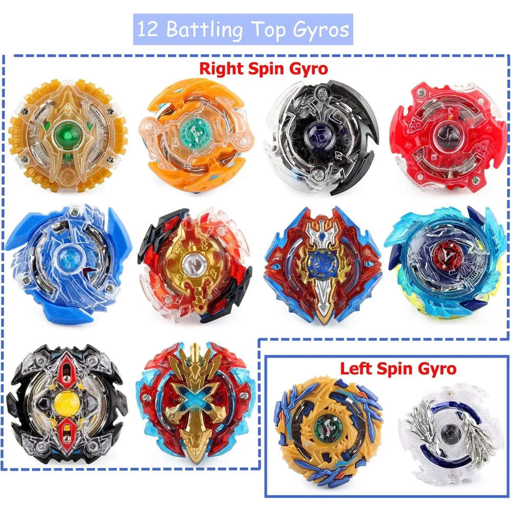 Bleyblade Takara Tomy Top Burst Gyro Toy Set, 12 Spinning Tops & 3 Launchers with Black Storage Box, Birthday Boys Girls