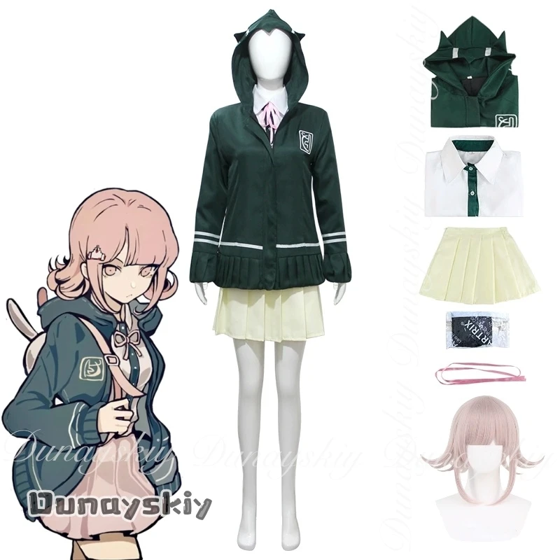 

{BankaiMode}Danganronpa II: Trigger Happy Havoc Аниме Nanami ChiaKi Косплей с коротким париком и зеленой курткой Юбка Cos Костюм