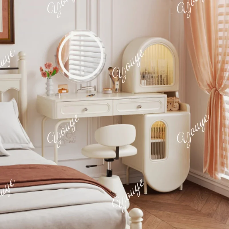 J White Chair Lights Vanity Table Storage Mirror Set Cabinet Bedroom Dressers Makeup Drawers Coiffeuse De Chambre Furniture Home