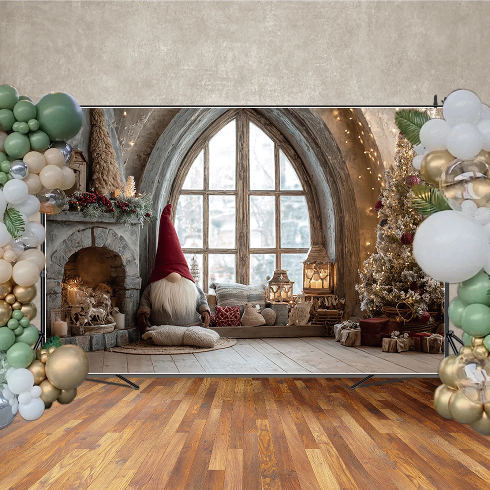 MOON.QG Christmas Ornaments Photo Background Dreamy Room Arch Pink Snowflake Photography Backdrop Photo Studio Decoration Poster