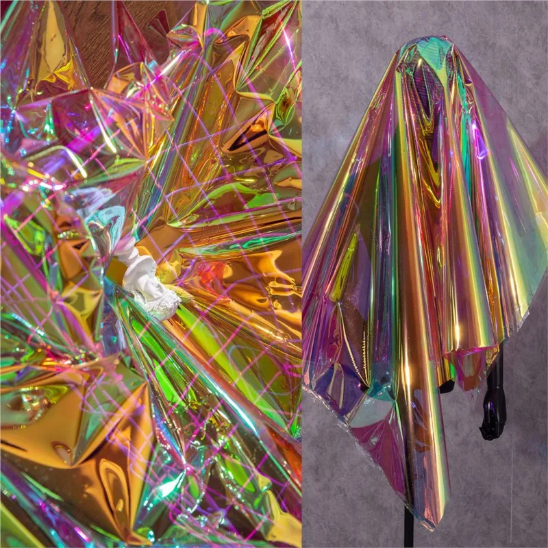 

Прозрачная розовая ткань с лазерным дизайном в стиле Iron-Dollar, зеркально-отражающая, семицветная, для одежды