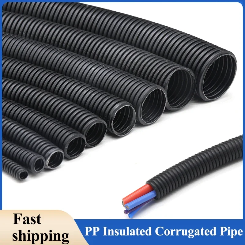 7.5mm-34.5mm Black PP Insulated Corrugated Pipe Wire Hose Plastic Corrugated Pipe Car Cable Heat Resistant Protective Sleeve