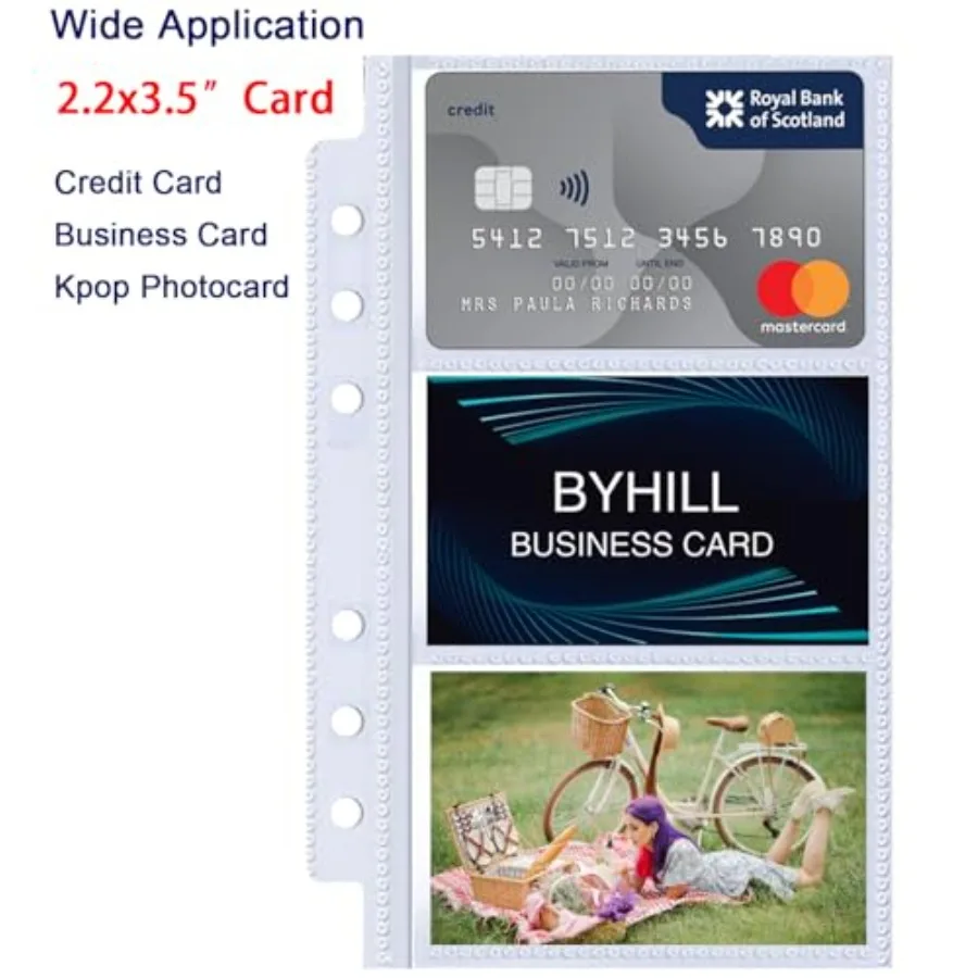 40 Pack 240 Pockets A6 Binder Business Card Sleeves UltraClear Kpop Photocard Sleeves Double Sided 3 Pocket 6 Ring Planner Refi