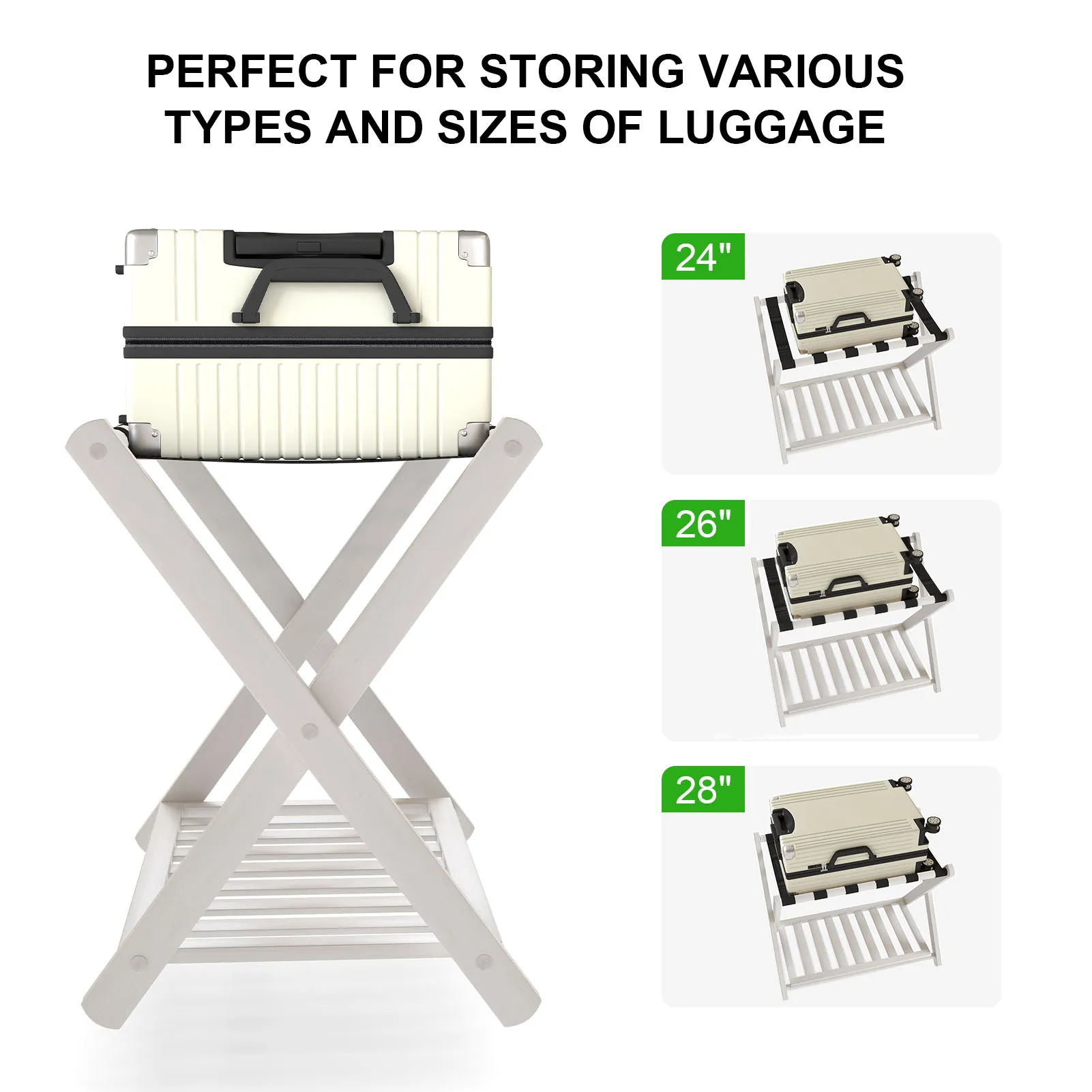 رف أمتعة قابل للطي، حامل أمتعة من الخشب السميك مع رف تخزين لغرفة نوم الفندق وغرفة الضيوف #4