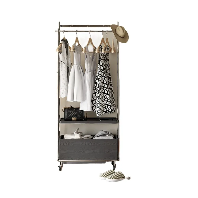 

Mobile coat rack, bedroom solid wood hanger, floor-to-ceiling bedside storage, shelf