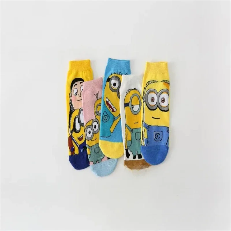 Miniso 5Pcs New Card Set Animation Socks Minions Autumn and Winter Short Boat Cotton Personalized Home Warm Socks