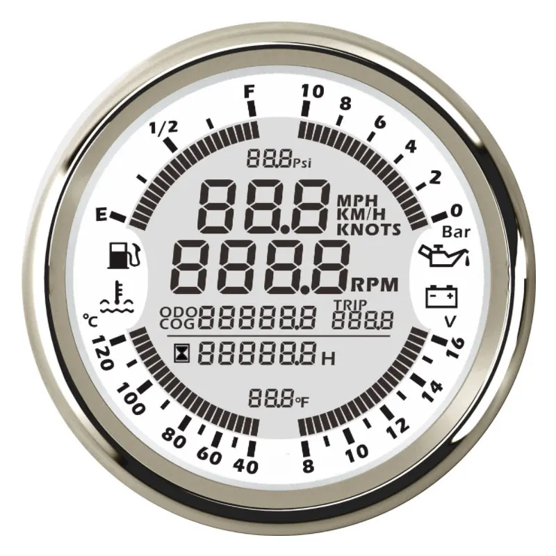 85mm Digital display meter 6-in-1 multifunctional instrument 8-16V 5Bar for Yacht