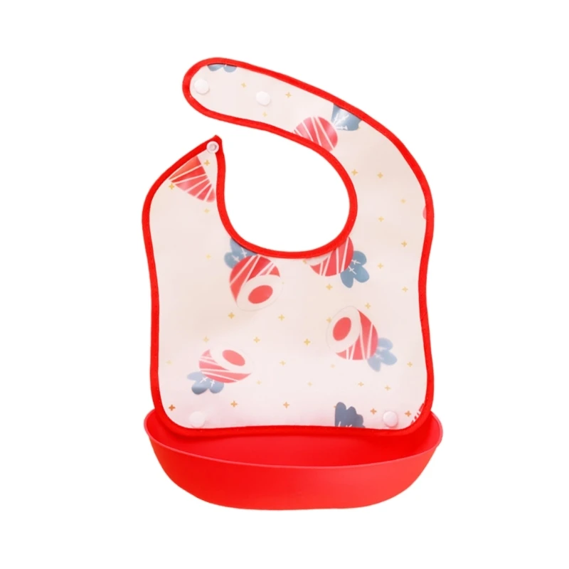 Cartoon Feeding Bib Baby Detachable EVA Bibs Soft Waterproof Bib with Catcher Pocket for Girls Boys Toddlers Infant