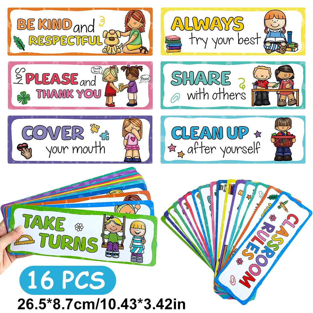 16 PCS Classroom Rules Bulletin Board Set Big Cards Classroom Decor Student Behavior Rules Developing Good Habits for Kid Child