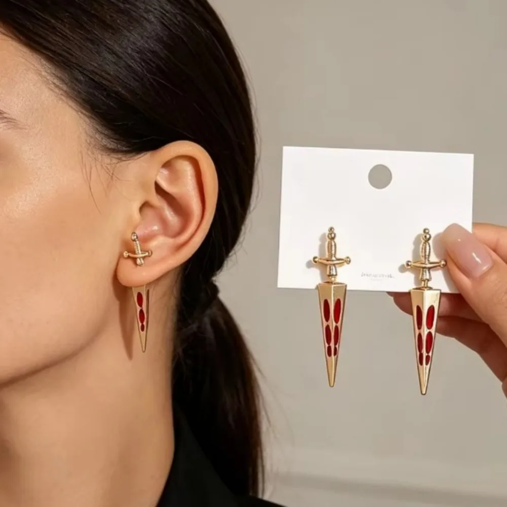 Removable Gothic Sword Ear Jacket Earrings Front Back Double Sided Punk Jewelry