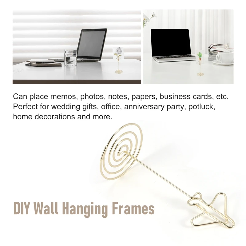 10Pcs Memo Clip Holder, Table Number Name Card Holder Desktop Metal Business Card Photo Gold Plane Frame With Base