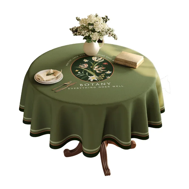 Linen Round Tablecloth Light Luxury Household Tablecloth Waterproof Non-slip No-wash Tea Table Decoration Protection Cover Cloth