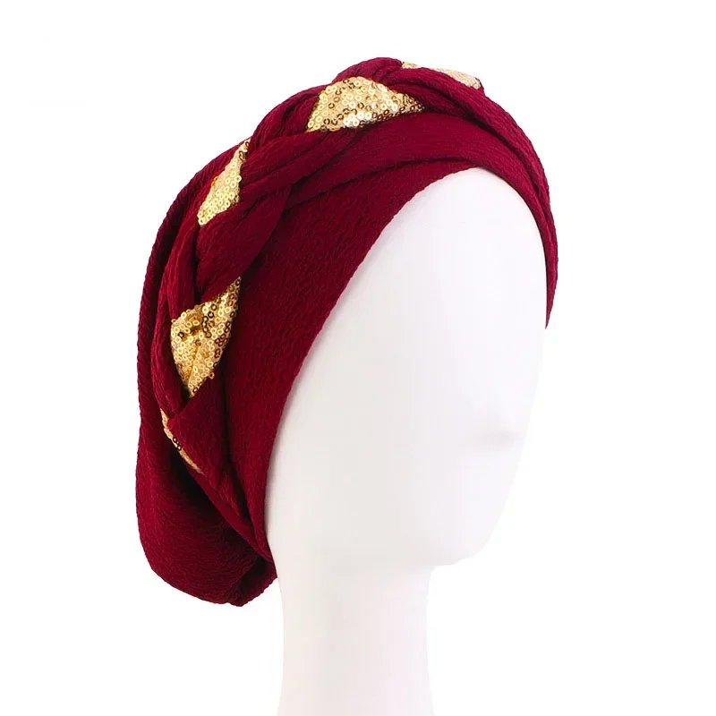 Damska muzułmańska chusta hidżab, czapka po chemioterapii, cekinowy turban, bonetka, chusta na głowę, kapelusz, owijka, osłona na głowę przy wypadaniu włosów, na warkocze, z krzyżem na czole, turbante mujer