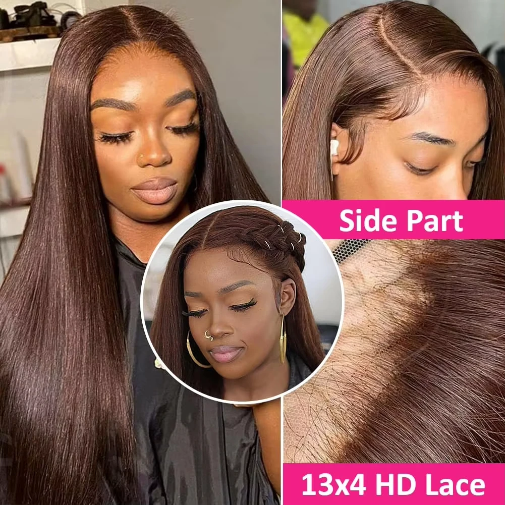 13x4 Colored Virgin Human Hair For Women 38inches 13x6 Straight Chocolate Brown Hd Transparent Lace Frontal Wigs Human hair