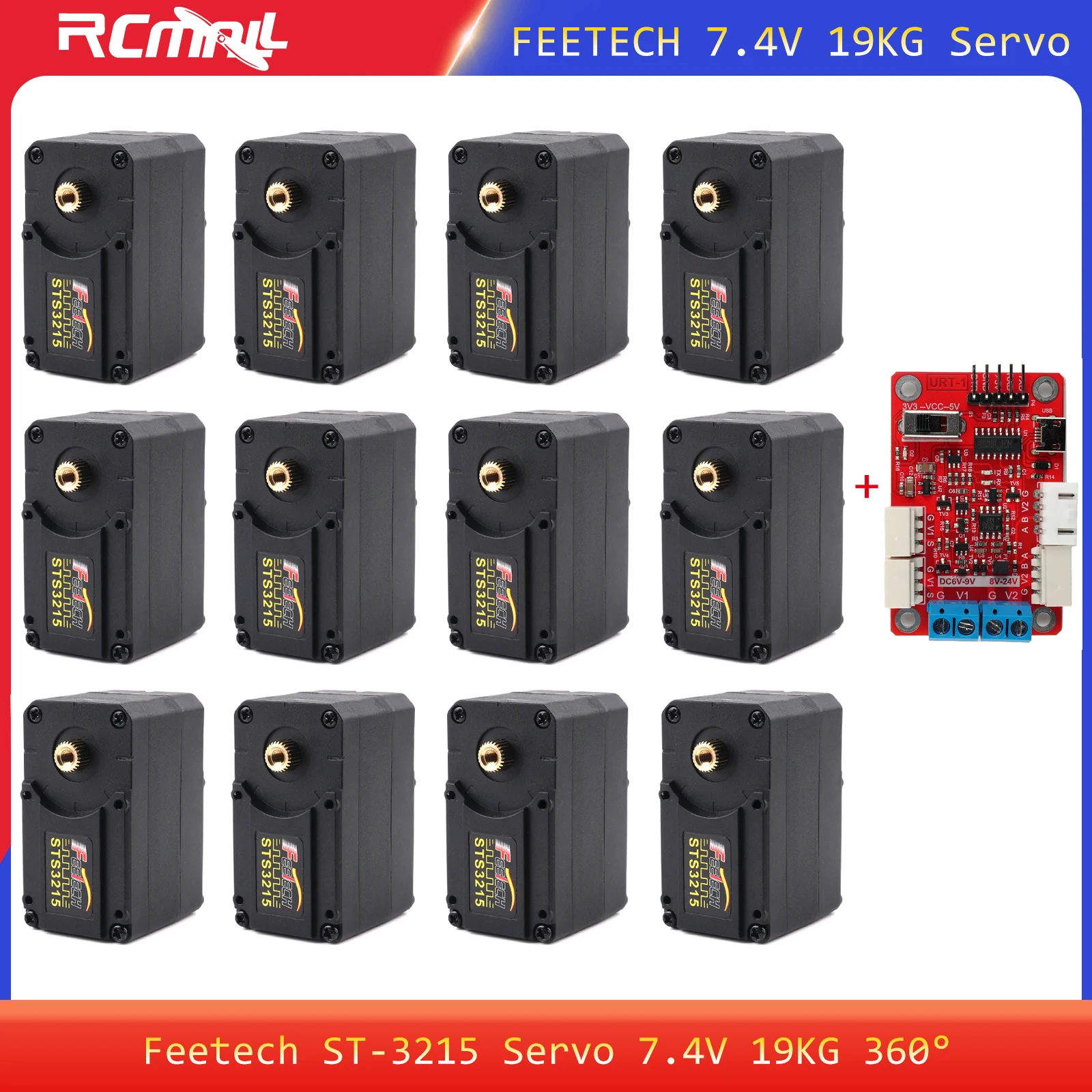 Feetech STS3215 SO-ARM100 7.4V 19KG Servo 360 Degree Robot Servo +URT-2 Board for Ai Robotics Arm/DIY Programming Robot Arm