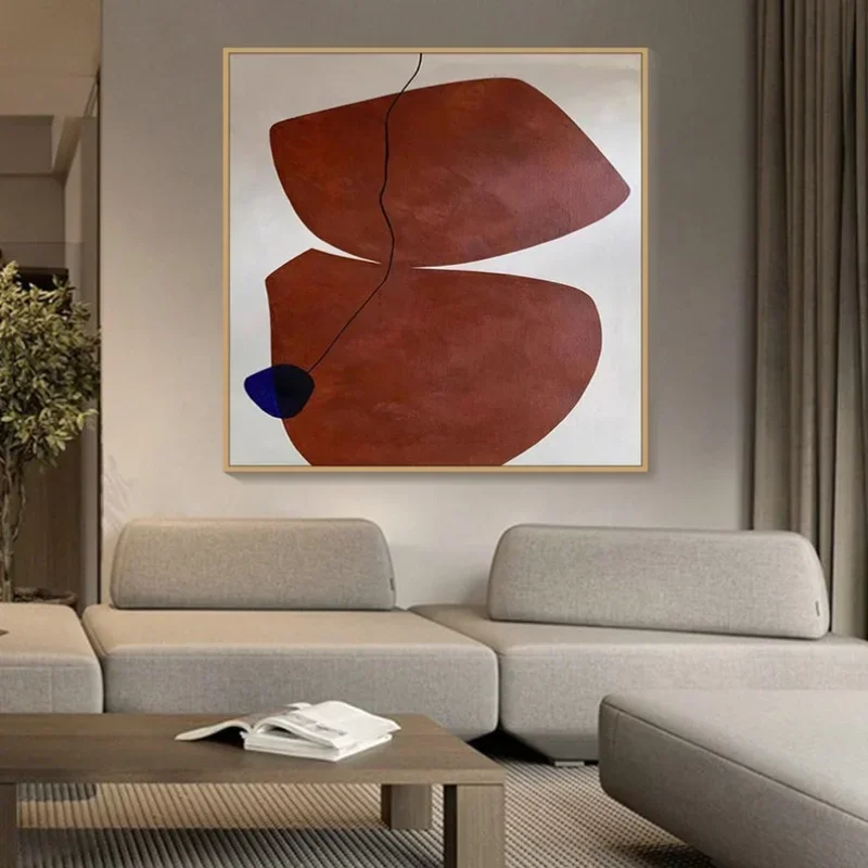 Modern Minimalist Handmade Painting on Canvas, Terracotta Wall Art, Mid Century, Organic Shapes, Wabi Sabi, Living Room