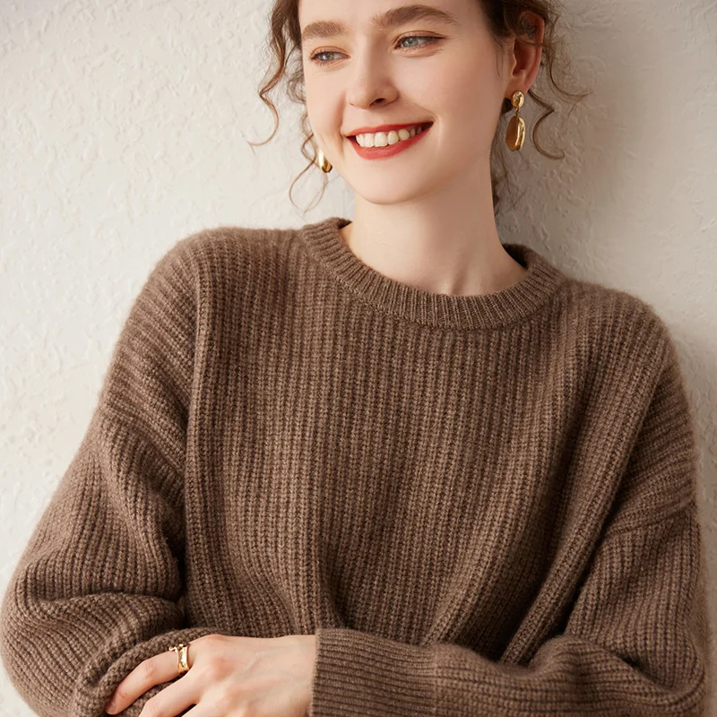 High-quality Autumn Winter Women\'s 100% Cashmere Sweater O-Neck Fashion Thicken Tops Female Loose Large Size Knitted Pullover