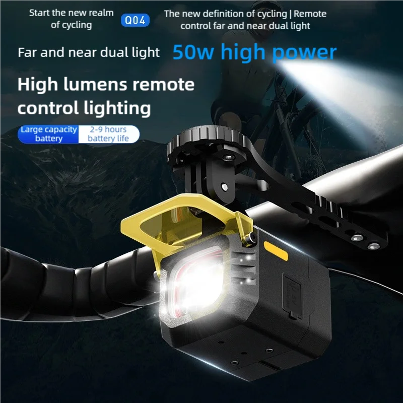 

50W Bike Night Riding Headlight Rechargeable Wireless Remote Control Bike Front Light Waterproof Hanging Head Lights