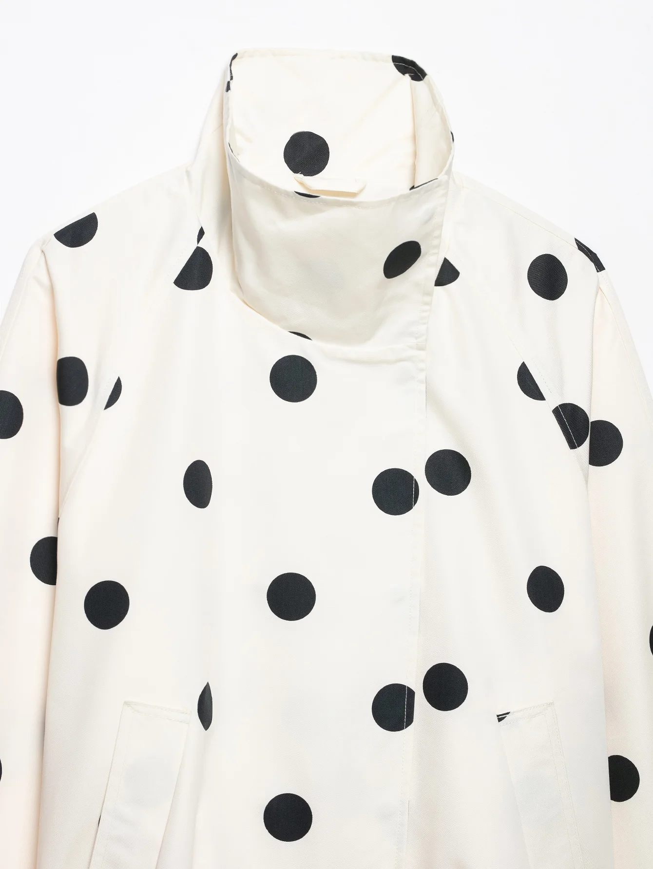 Damenmode Vintage Polka Dots Jacke mit Taschen und Stehkragen Frühling Herbst Langarmjacke Urlaubsoutfits für Frauen – Detail 7