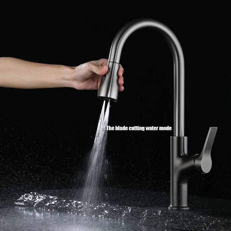 Gun Gray Kitchen Can Pull 360° Rotation Three Functions Out Of the Washing Fruit And Vegetable Basin Cold And Hot Water Faucet