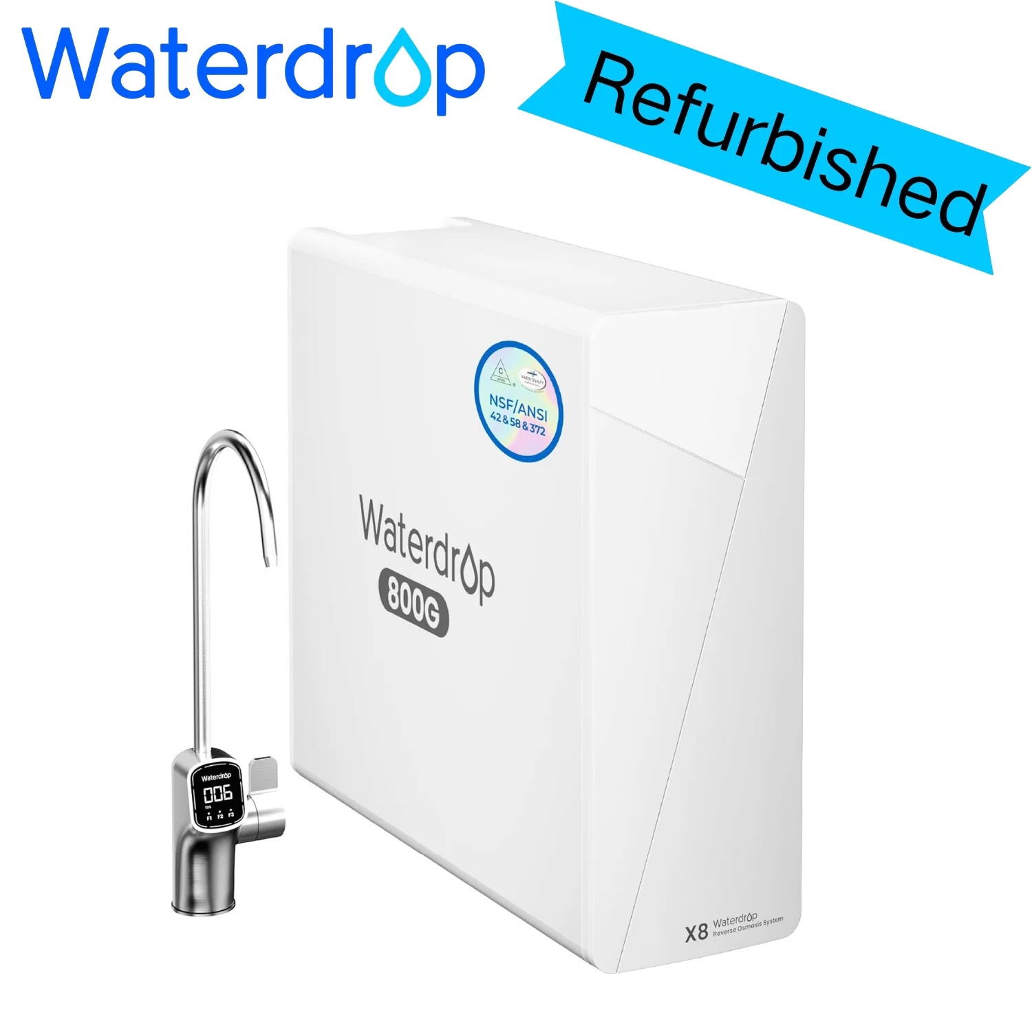 

Система обратного осмоса Waterdrop X8-Basic, сертифицированная по стандартам NSF/ANSI 42&58&372, безрезервуарный фильтр для воды RO производительностью 800 GPD (восстановленный)