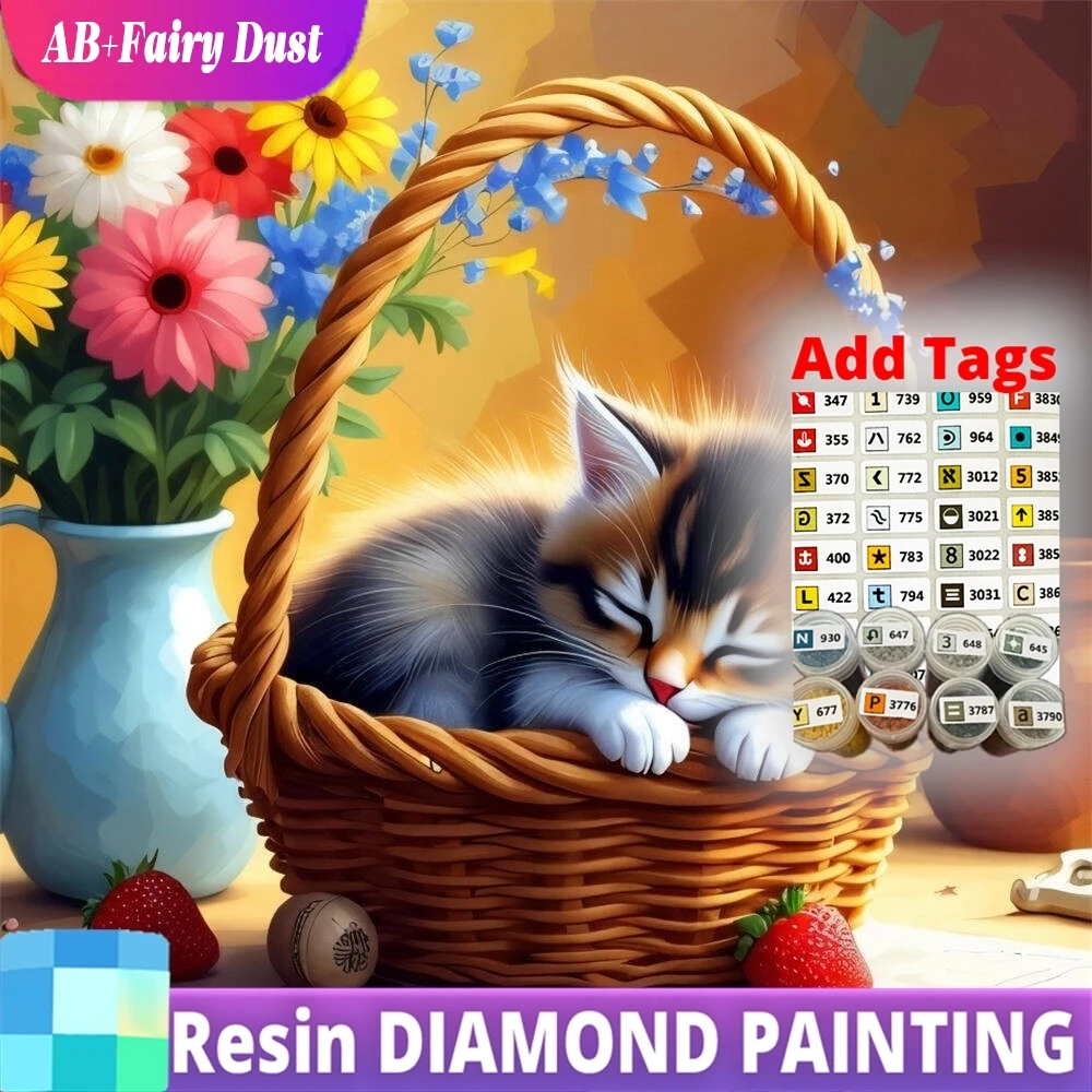 

Resin AB Fairy Dust Diamond Embroidery Cat Animal Mosaic Cartoon Picture Of Rhinestones DIY Painting Flower Vase Handicraft