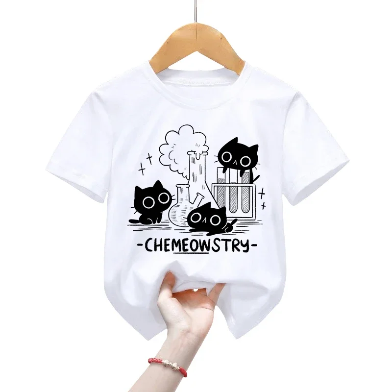 Chemeowstry Classic Children's T-shirts Clothing Science Chemistry Children Tshirt Girls Boys Tshirt Cute Black Cat Kids T-shirt