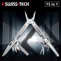 SWISS TECH 15 in 1 Multitool Folding Pliers Multifunction EDC Tool Pocket Knife Scissors Camping Outdoor Repairing Tools