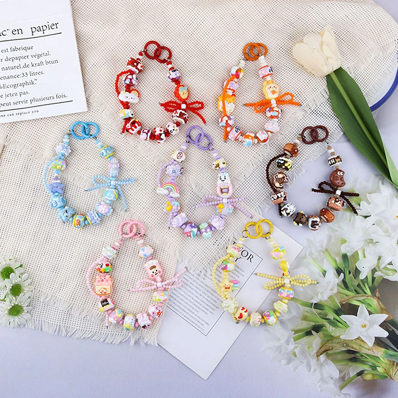 Color Cute Hand Drawn Beaded Mobile Phone Chain Pendant Anti Loss Phone Case Wrist Bag Hangings Decoration