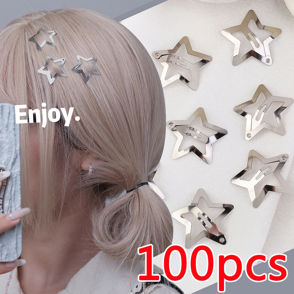 10/100Pcs Silver Star Y2K Hair Clips for Girls Filigree Star Metal BB Clip Hairpins Barrettes Hair jewelry Nickle Free Lead Free