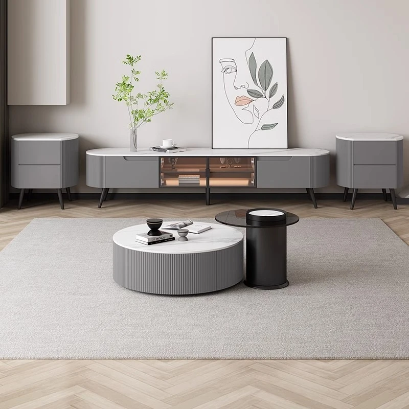 

Large and small round coffee table Italian minimalist light luxury rock slab tea table household small apartment