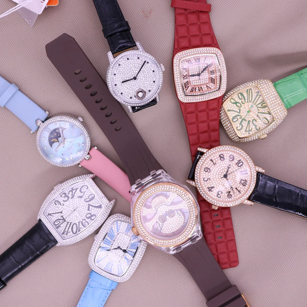 

Luxury Davena Women's Watch Japan Mov't Classic Full Crystals Lady Hours Fine Fashion Real Leather Bracelet Girl's Gift Box