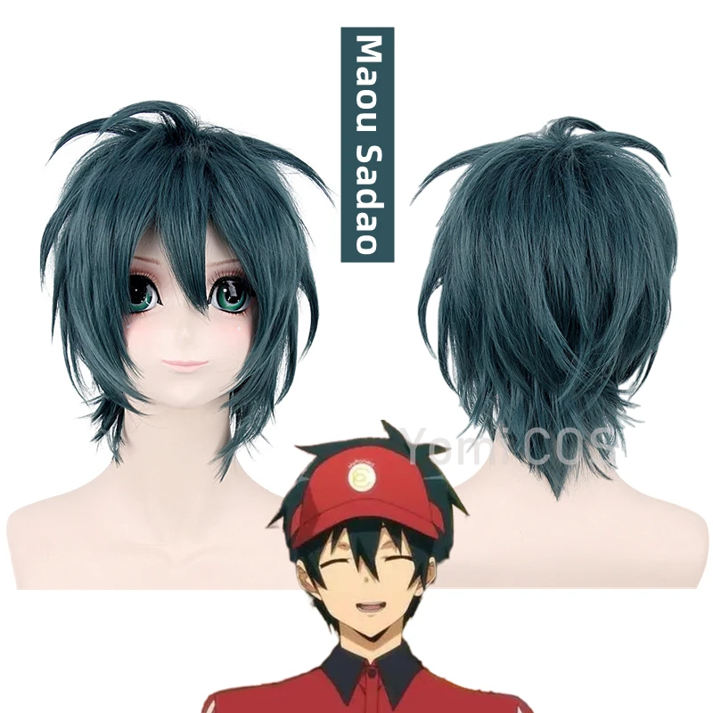 

Anime The Devil Is A Part-Timer! Season 2 Maou Sadao Cosplay Wig Greenish Black Short Hair Satan Jacob Hataraku Maou-sama Men