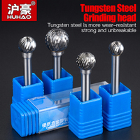 HUHAO D-Type Carbide Steel Rotary File Double Groove Grinding Head End Mill Metal Wood Round Ball Type Carving Milling Cutter