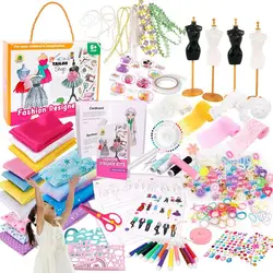 Fashion Studio Kit For Girls 345pcs Arts And Crafts Kit 2 Mannequin Stand Kids Fashion Design Kit For Doll Clothes Making Learn