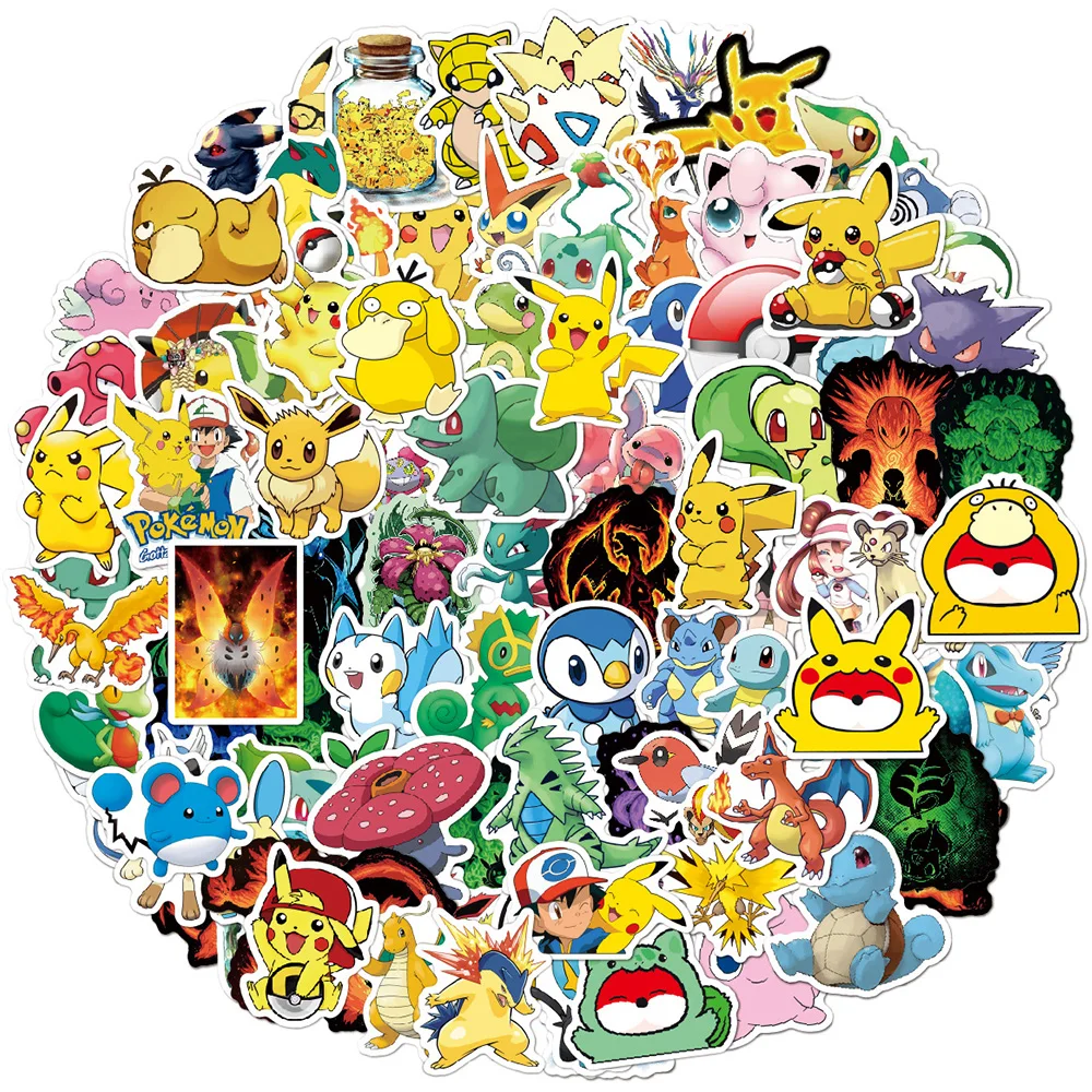 

10/30/50/100pcs Kawaii Pikachu Psyduck Anime Pokemon Stickers Cute Kids Sticker Toy Phone Luggage Laptop Cartoon Graffiti Decals