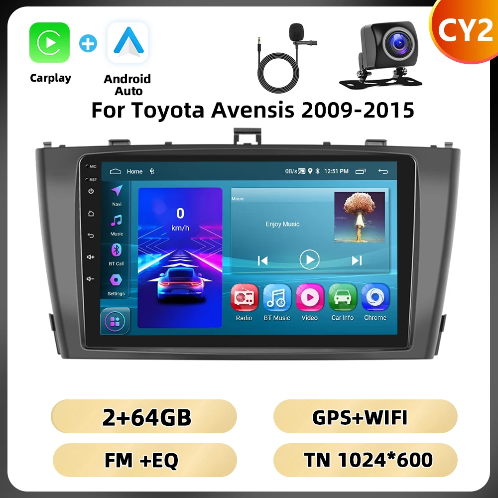 Podofo 2din 8Core Autoradio Voor Toyota Avensis 2009-2015 Multimediaspeler Carplay Android Auto Gps Navigatie Dsp 9 ''Auto Audio