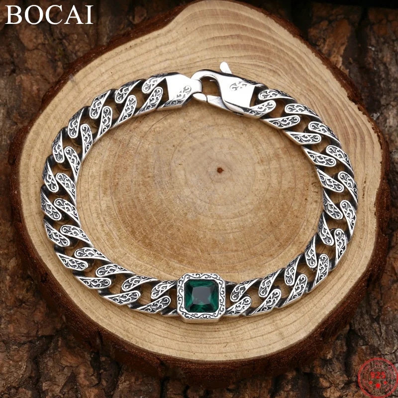 

BOCAI S925 Sterling Silver Bracelets for Men Women New Fashion Eternal Rattan Pattern Cuban Link Chain Zircon Free Shipping