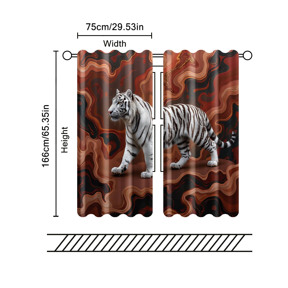 2 unidades, cortinas filtrantes (excluindo hastes, não móveis, sem baterias) Silver-White Tiger para uso em quartos e salas de estar