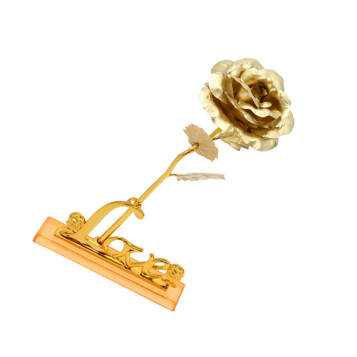 

Shape Alloy Desktop Ornament Artistic Home Office Decoration Gift for Lovers Anniversary Golden Rose Love Base Gift