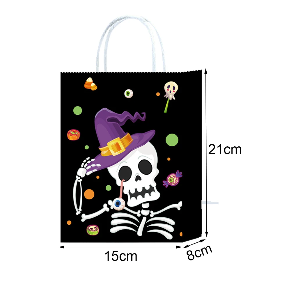 12/60 stuks Halloween papieren cadeauzakje met handvat Pompoen Skelet Spook Heks Traktatiezak Halloween Goodie Bag Halloween Feestartikelen