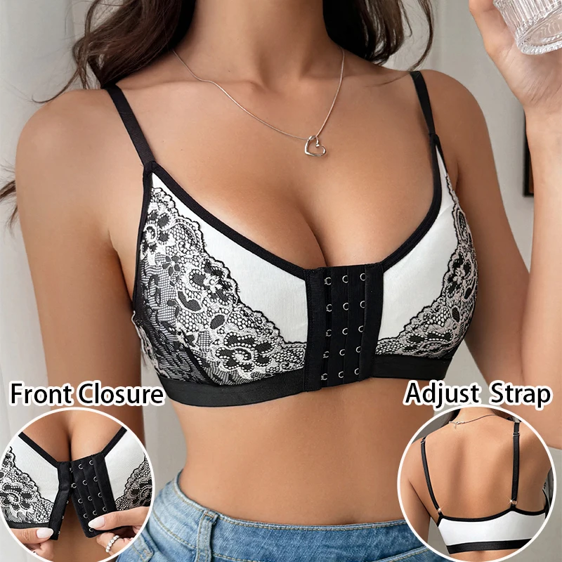 1pcs 2025 New Style Sexy Floral Women's Bras Front Closure Decor No Pad Female Underwear Adjustable Shoulder Strap Sexy Lingerie