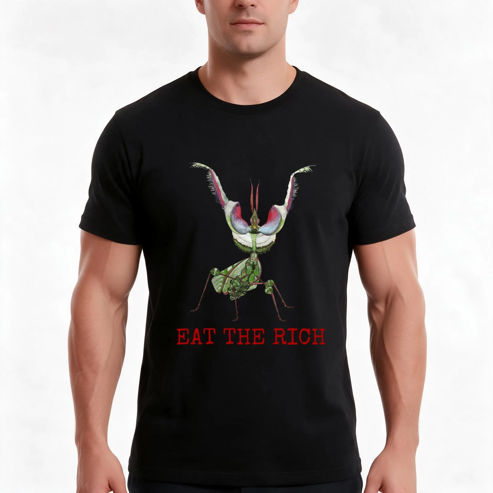 EAT THE RICH Devil’s Flower Mantis, Idolomantis diabolica T-Shirt, Summer Casual Cotton Tee, Oversized Streetwear Tops